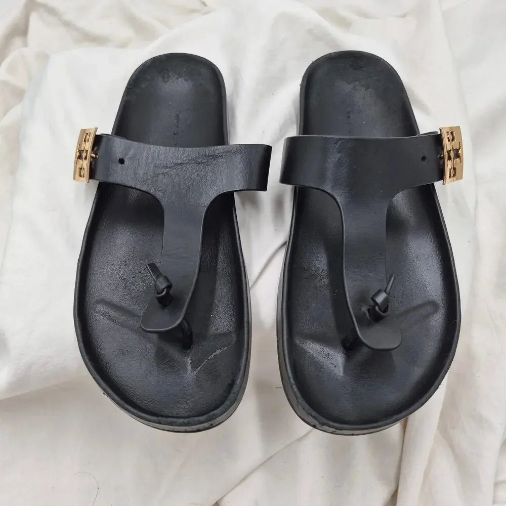 Tory Burch Mellow Thong flip flop SANDAL Black Leather Women's size 8.5